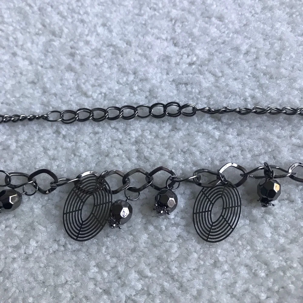 Like New! Vintage-Inspired Black Metal Chain Belt with Pendant Accents